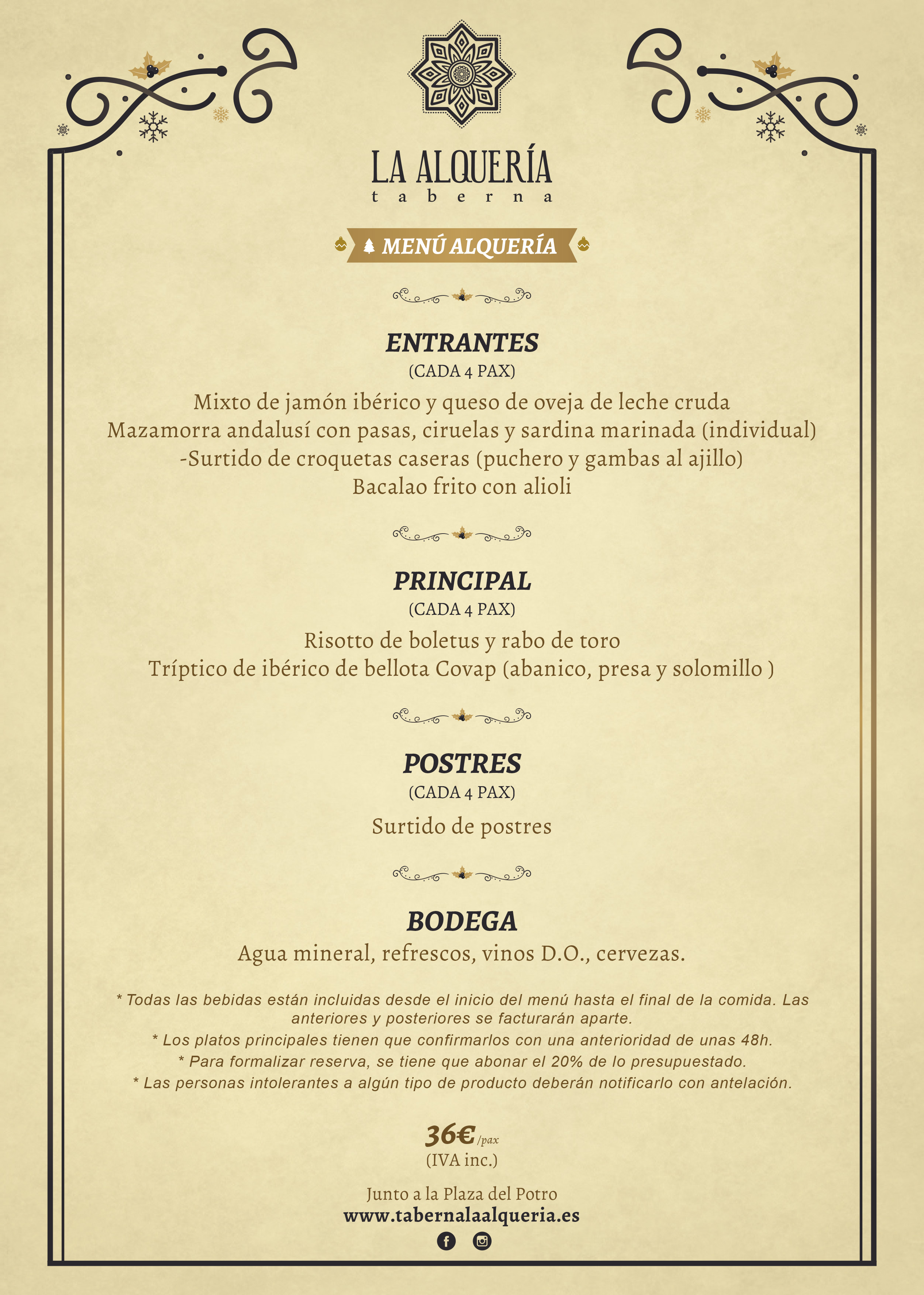 Menú Navidad 1 - Taberna la Alquería